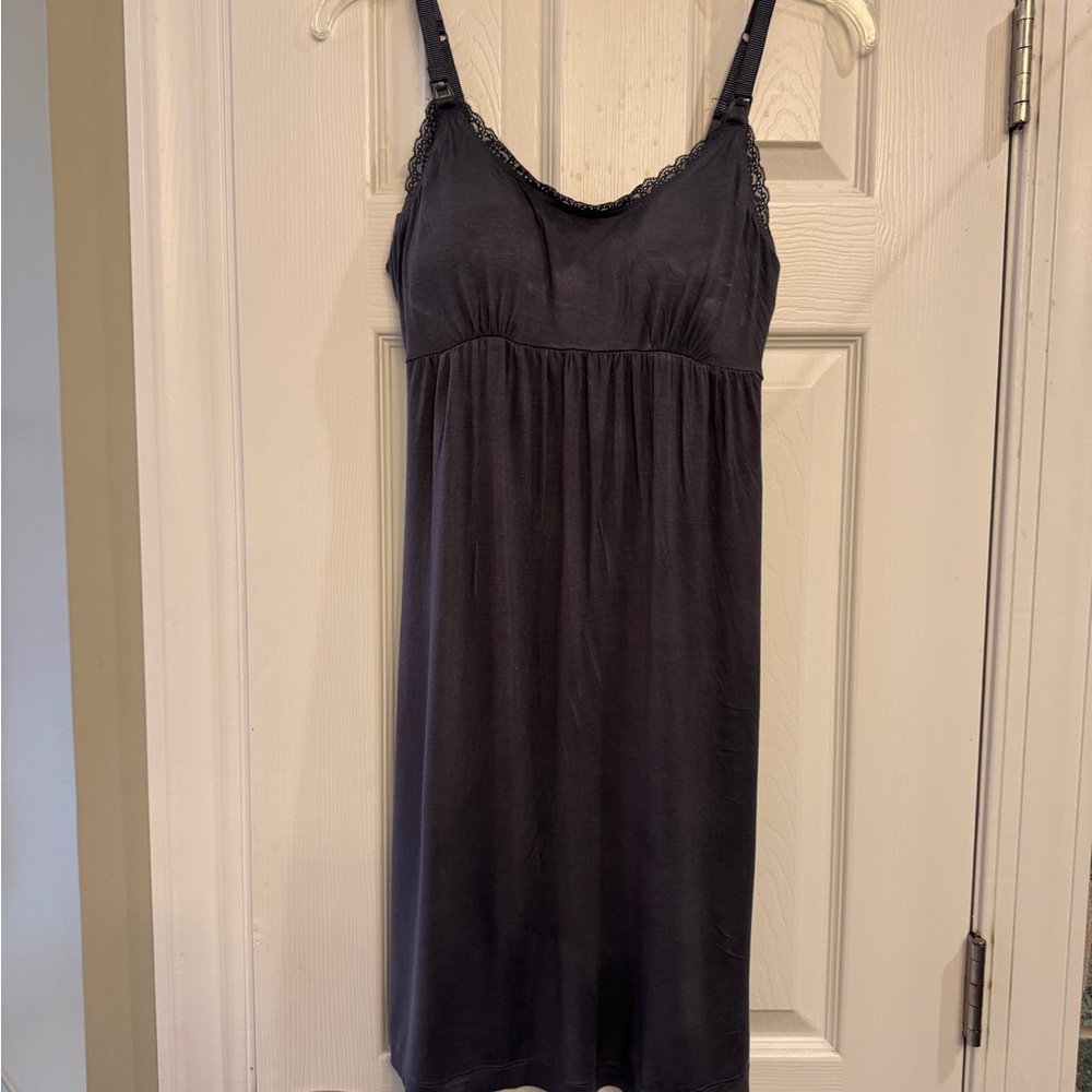 Dark Grey Lace-Trimmed Nursing Nightgown